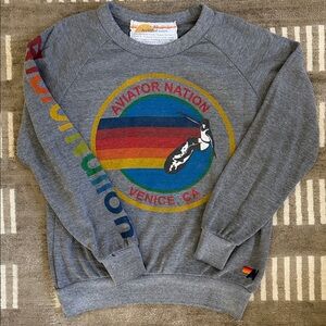 Aviator Nation Gray Crewneck with Logo front. Size XS - Like New!